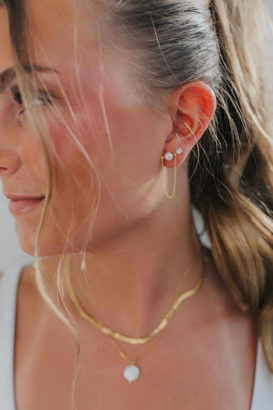 The June Pearl Studs in Gold